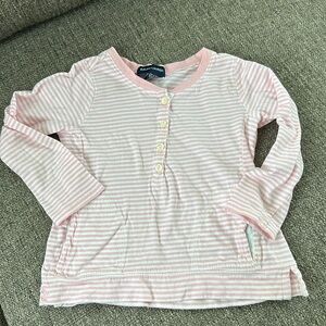 Ralph Lauren Girls Pink White Striped Long Sleeve Henley Top Pony Logo Size 4/4T